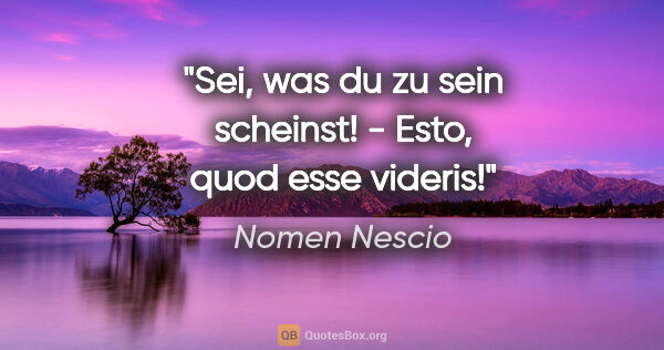 Nomen Nescio Zitat: "Sei, was du zu sein scheinst! - Esto, quod esse videris!"