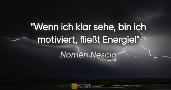 Nomen Nescio Zitat: "Wenn ich klar sehe, bin ich motiviert, fließt Energie!"