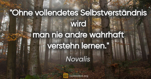 Novalis Zitat: "Ohne vollendetes Selbstverständnis wird man nie andre wahrhaft..."