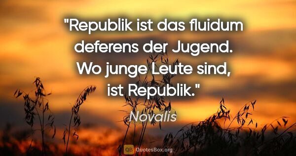 Novalis Zitat: "Republik ist das fluidum deferens der Jugend. Wo junge Leute..."