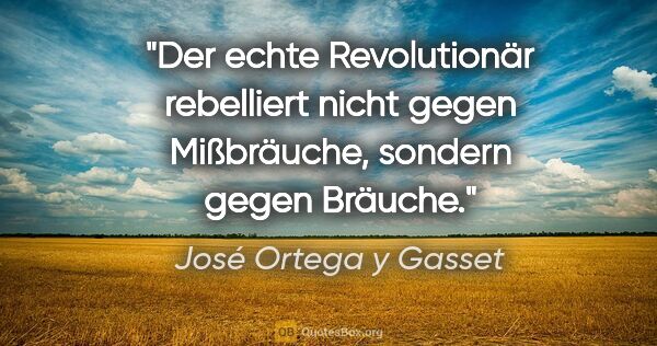 José Ortega y Gasset Zitat: "Der echte Revolutionär rebelliert nicht gegen Mißbräuche,..."