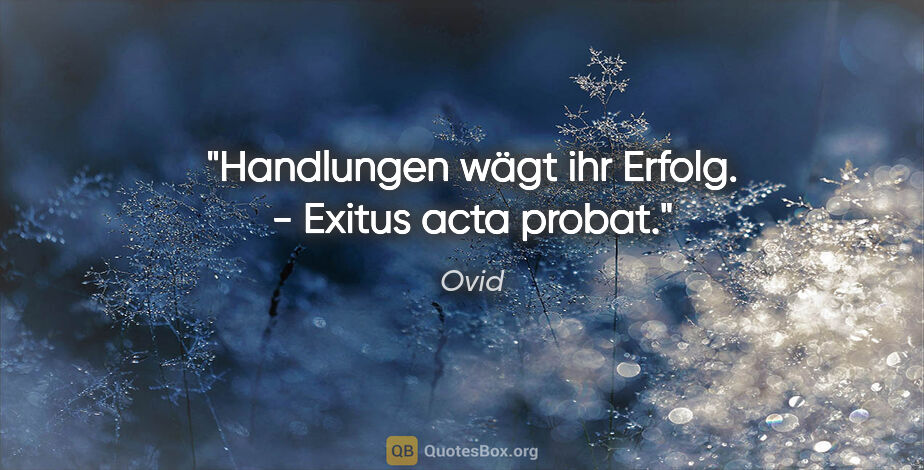 Ovid Zitat: "Handlungen wägt ihr Erfolg. - Exitus acta probat."