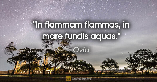 Ovid Zitat: "In flammam flammas, in mare fundis aquas."