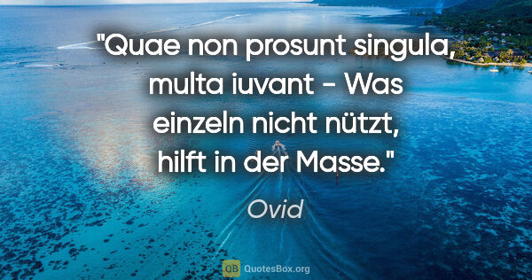 Ovid Zitat: "Quae non prosunt singula, multa iuvant - Was einzeln nicht..."