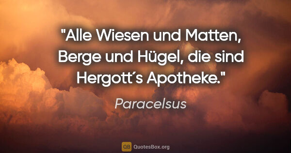 Paracelsus Zitat: "Alle Wiesen und Matten, Berge und Hügel, die sind Hergott´s..."