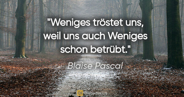 Blaise Pascal Zitat: "Weniges tröstet uns, weil uns auch Weniges schon betrübt."