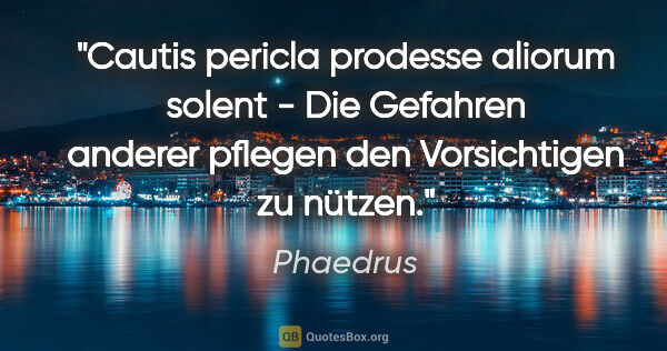 Phaedrus Zitat: "Cautis pericla prodesse aliorum solent - Die Gefahren anderer..."