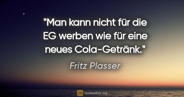 Fritz Plasser Zitat: "Man kann nicht für die EG werben wie für eine neues Cola-Getränk."