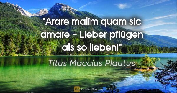 Titus Maccius Plautus Zitat: "Arare malim quam sic amare - Lieber pflügen als so lieben!"