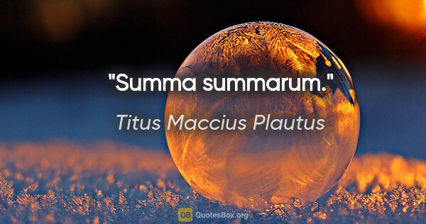 Titus Maccius Plautus Zitat: "Summa summarum."