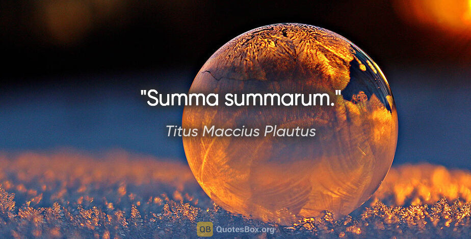 Titus Maccius Plautus Zitat: "Summa summarum."