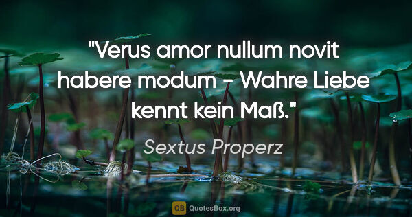 Sextus Properz Zitat: "Verus amor nullum novit habere modum - Wahre Liebe kennt kein..."