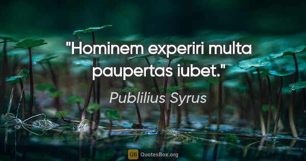 Publilius Syrus Zitat: "Hominem experiri multa paupertas iubet."