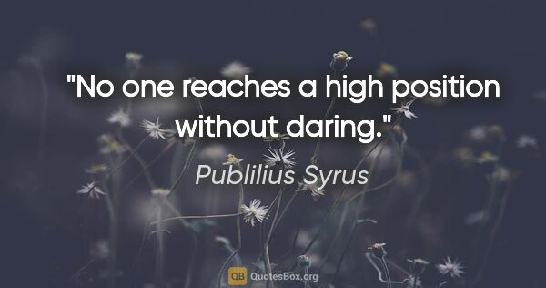 Publilius Syrus Zitat: "No one reaches a high position without daring."