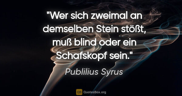 Publilius Syrus Zitat: "Wer sich zweimal an demselben Stein stößt, muß blind oder ein..."