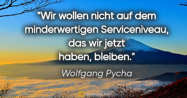 Wolfgang Pycha Zitat: "Wir wollen nicht auf dem minderwertigen Serviceniveau, das wir..."