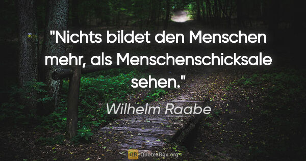 Wilhelm Raabe Zitat: "Nichts bildet den Menschen mehr, als Menschenschicksale sehen."