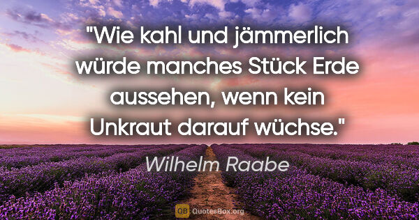 Wilhelm Raabe Zitat: "Wie kahl und jämmerlich würde manches Stück Erde aussehen,..."