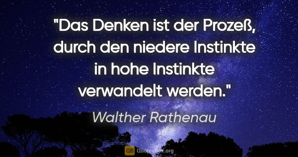 Walther Rathenau Zitat: "Das Denken ist der Prozeß, durch den niedere Instinkte in hohe..."