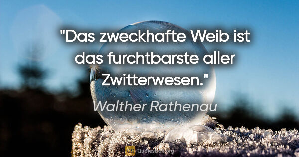 Walther Rathenau Zitat: "Das zweckhafte Weib ist das furchtbarste aller Zwitterwesen."