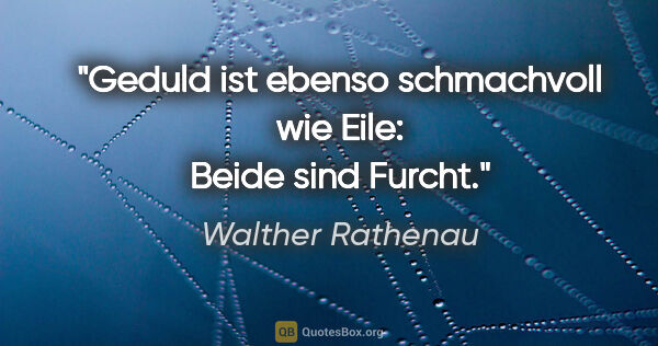 Walther Rathenau Zitat: "Geduld ist ebenso schmachvoll wie Eile: Beide sind Furcht."