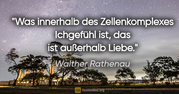 Walther Rathenau Zitat: "Was innerhalb des Zellenkomplexes Ichgefühl ist, das ist..."