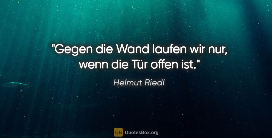 Helmut Riedl Zitat: "Gegen die Wand laufen wir nur, wenn die Tür offen ist."