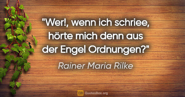 Rainer Maria Rilke Zitat: "Wer!, wenn ich schriee, hörte mich denn aus der Engel Ordnungen?"