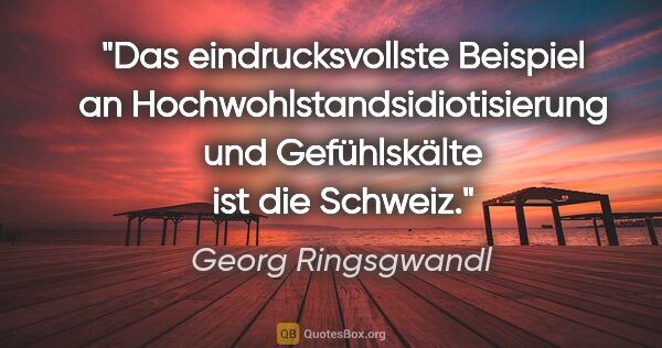 Georg Ringsgwandl Zitat: "Das eindrucksvollste Beispiel an Hochwohlstandsidiotisierung..."