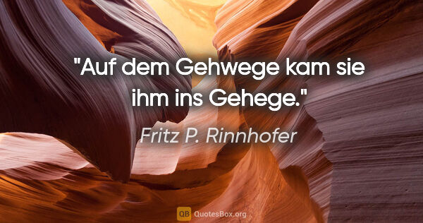 Fritz P. Rinnhofer Zitat: "Auf dem Gehwege kam sie ihm ins Gehege."