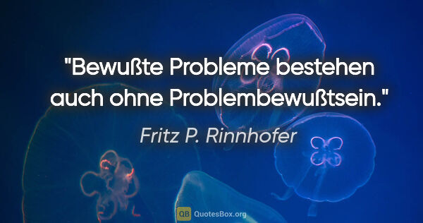 Fritz P. Rinnhofer Zitat: "Bewußte Probleme bestehen auch ohne Problembewußtsein."