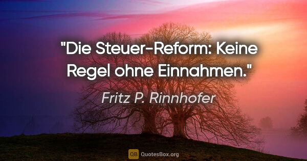 Fritz P. Rinnhofer Zitat: "Die Steuer-Reform: Keine Regel ohne Einnahmen."