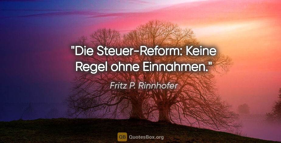 Fritz P. Rinnhofer Zitat: "Die Steuer-Reform: Keine Regel ohne Einnahmen."