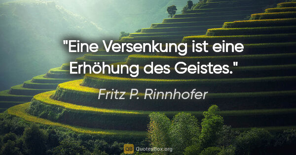 Fritz P. Rinnhofer Zitat: "Eine Versenkung ist eine Erhöhung des Geistes."