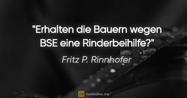 Fritz P. Rinnhofer Zitat: "Erhalten die Bauern wegen BSE eine Rinderbeihilfe?"