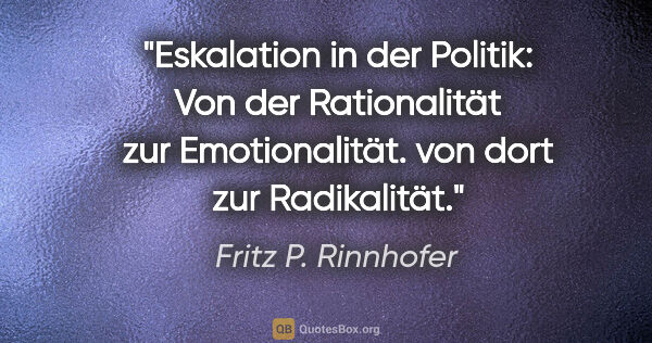 Fritz P. Rinnhofer Zitat: "Eskalation in der Politik: Von der Rationalität zur..."