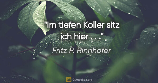 Fritz P. Rinnhofer Zitat: "Im tiefen Koller sitz ich hier . . ."