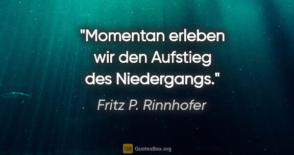 Fritz P. Rinnhofer Zitat: "Momentan erleben wir den Aufstieg des Niedergangs."