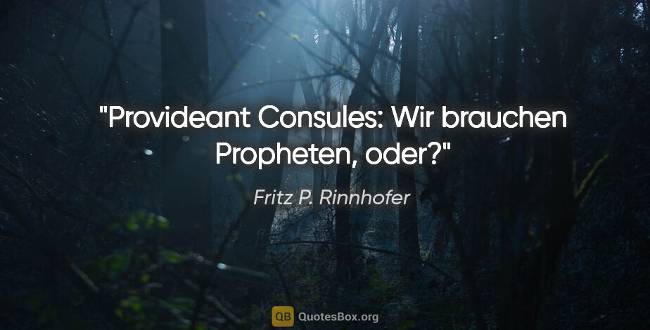 Fritz P. Rinnhofer Zitat: "Provideant Consules: Wir brauchen Propheten, oder?"