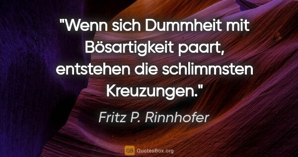 Fritz P. Rinnhofer Zitat: "Wenn sich Dummheit mit Bösartigkeit paart, entstehen die..."