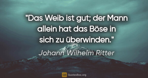 Johann Wilhelm Ritter Zitat: "Das Weib ist gut; der Mann allein hat das Böse in sich zu..."