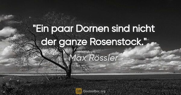 Max Rössler Zitat: "Ein paar Dornen sind nicht der ganze Rosenstock."