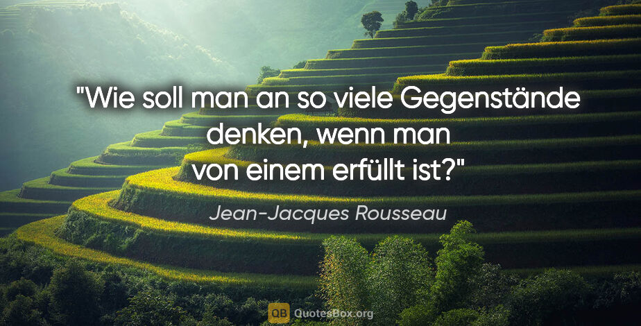 Jean-Jacques Rousseau Zitat: "Wie soll man an so viele Gegenstände denken, wenn man von..."