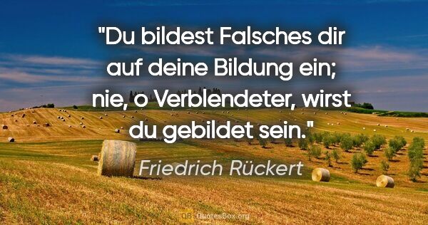 Friedrich Rückert Zitat: "Du bildest Falsches dir auf deine Bildung ein; nie, o..."