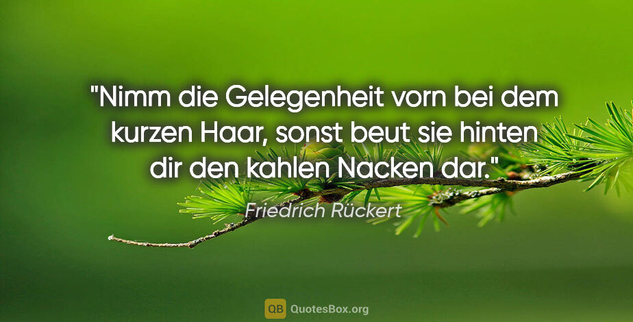 Friedrich Rückert Zitat: "Nimm die Gelegenheit vorn bei dem kurzen Haar, sonst beut sie..."