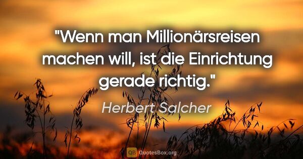 Herbert Salcher Zitat: "Wenn man Millionärsreisen machen will, ist die Einrichtung..."