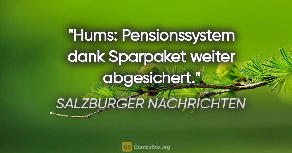 SALZBURGER NACHRICHTEN Zitat: "Hums: Pensionssystem dank Sparpaket weiter abgesichert."