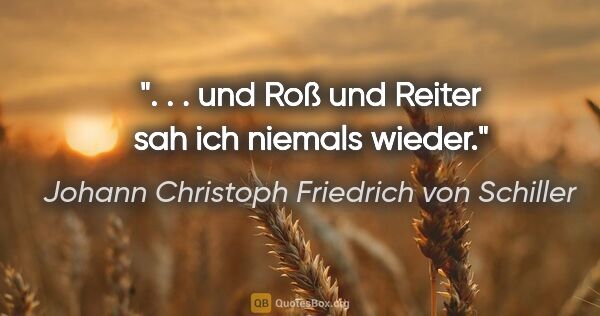 Johann Christoph Friedrich von Schiller Zitat: ". . . und Roß und Reiter sah ich niemals wieder."