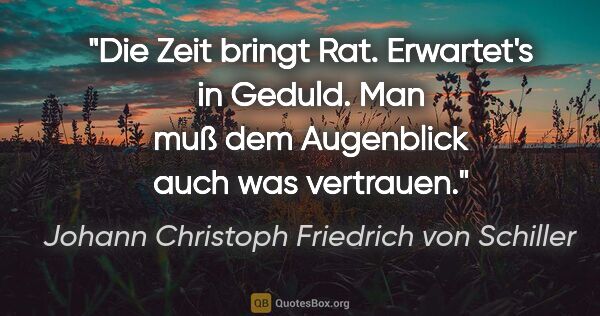 Johann Christoph Friedrich von Schiller Zitat: "Die Zeit bringt Rat. Erwartet's in Geduld. Man muß dem..."