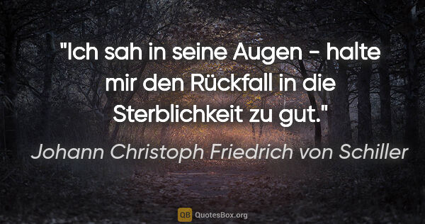Johann Christoph Friedrich von Schiller Zitat: "Ich sah in seine Augen - halte mir den Rückfall in die..."
